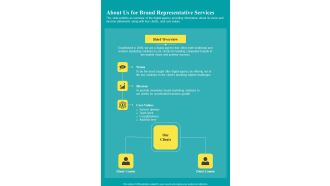 About Us For Brand Representative Services One Pager Sample Example Document