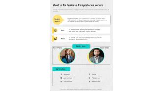 About Us For Business Transportation Service One Pager Sample Example Document