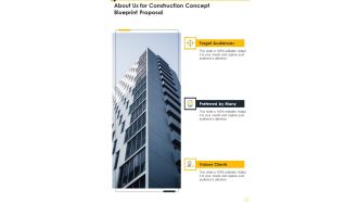 About Us For Construction Concept Blueprint Proposal One Pager Sample Example Document