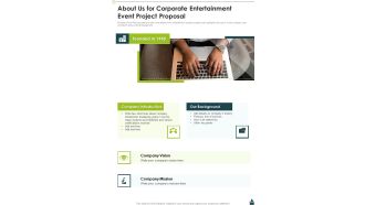 About Us For Corporate Entertainment Event Project Proposal One Pager Sample Example Document