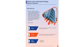 About Us For Customized Painting Service Proposal One Pager Sample Example Document