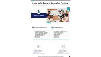 About Us For Demand Generation Proposal One Pager Sample Example Document