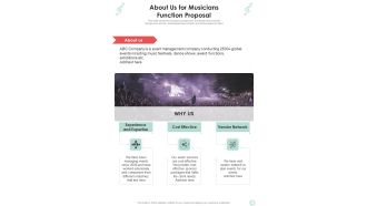 About Us For Musicians Function Proposal One Pager Sample Example Document