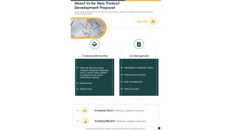 About Us For New Product Development Proposal One Pager Sample Example Document