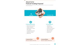 About Us For Podcast Funding Proposal One Pager Sample Example Document