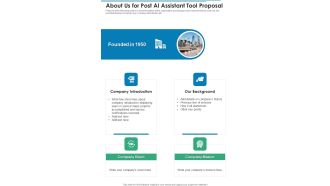 About Us For Post AI Assistant Tool Proposal One Pager Sample Example Document