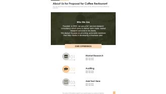 About Us For Proposal For Coffee Restaurant One Pager Sample Example Document