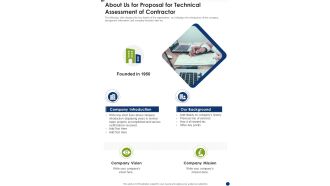 About Us For Proposal For Technical Assessment Of Contractor One Pager Sample Example Document