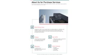 About Us For Purchase Services One Pager Sample Example Document