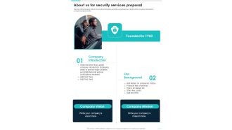 About Us For Security Services Proposal One Pager Sample Example Document