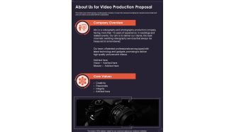 About Us For Video Production Proposal One Pager Sample Example Document
