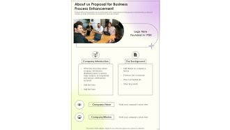 About Us Proposal For Business Process Enhancement One Pager Sample Example Document