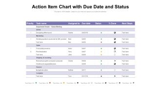 Action Item Chart With Due Date And Status Ppt PowerPoint Presentation Ideas Format Ideas PDF