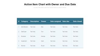 Action Item Chart With Owner And Due Date Ppt PowerPoint Presentation Ideas Slide Portrait PDF