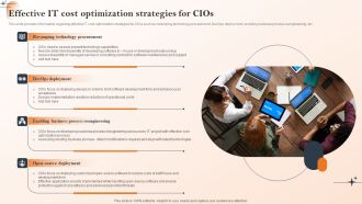 Action Of Cios To Achieve Cost Management Effective IT Cost Optimization Strategies For Cios Summary PDF