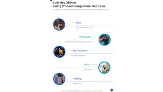 Activities Offered During Product Inauguration Occasion One Pager Sample Example Document