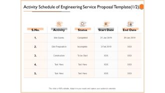 Activity Schedule Of Engineering Service Proposal Template Date Background PDF
