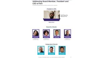 Addressing Board Member President And CEO Of Firm One Pager Documents