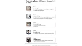 Addressing Board Of Directors Associated To Firm One Pager Documents