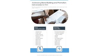 Addressing Brand Building And Promotion Deliverables To Firm One Pager Sample Example Document