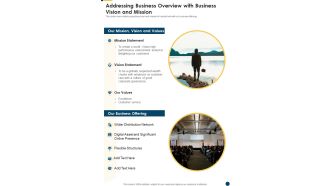 Addressing Business Overview With Business Vision And Mission Template 177 One Pager Documents