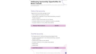 Addressing Sponsorship Opportunities For Music Concert One Pager Sample Example Document