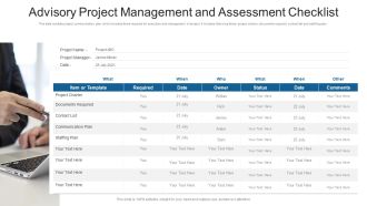 Advisory Project Management And Assessment Checklist Ppt PowerPoint Presentation Gallery Designs Download PDF