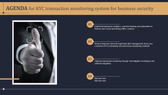 Agenda For KYC Transaction Monitoring System For Business Security Sample PDF