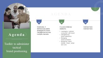Agenda Toolkit To Administer Tactical Brand Positioning Ppt Model Slides PDF