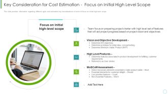 Agile Expenditure Evaluation Methodologies For Project Management IT Key Consideration For Cost Estimation Pictures PDF