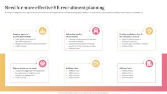 Aligning Human Resource Hiring Procedure Need For More Effective HR Recruitment Planning Slides PDF