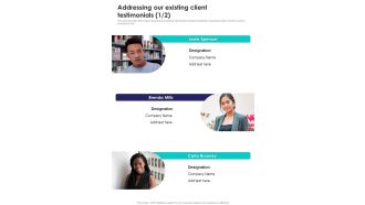 Alliance Funding Proposal Addressing Our Existing Client Testimonials One Pager Sample Example Document
