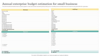 Annual Enterprise Budget Estimation For Small Business Introduction PDF