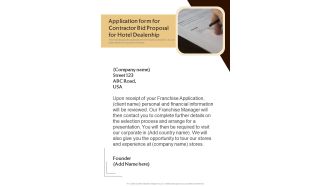Application Form For Contractor Bid Proposal For Hotel Dealership One Pager Sample Example Document