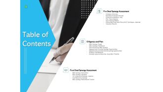 Assessing Synergies Table Of Contents Ppt PowerPoint Presentation Show Designs Download PDF