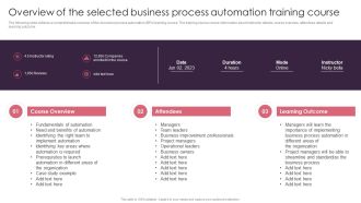 BPA Tools For Process Enhancement And Cost Minimization Overview Of The Selected Business Process Automation Training Course Formats PDF