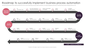 BPA Tools For Process Enhancement And Cost Minimization Roadmap To Successfully Implement Business Process Automation Infographics PDF