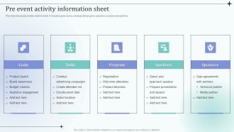 Before Event Tasks Pre Event Activity Information Sheet Sample PDF