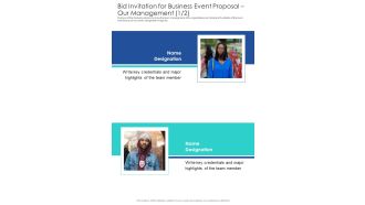 Bid Invitation For Business Event Proposal Our Management One Pager Sample Example Document