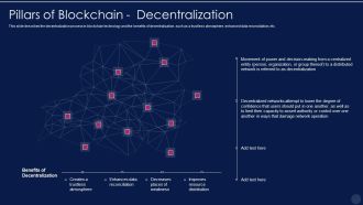 Blockchain Technology Framework IT Pillars Of Blockchain Decentralization Summary PDF
