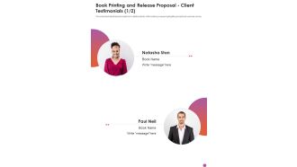 Book Printing And Release Proposal Client Testimonials One Pager Sample Example Document