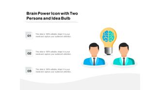 Brain Power Icon With Two Persons And Idea Bulb Ppt PowerPoint Presentation Gallery Backgrounds PDF