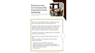 Brand Overview For Contractor Bid Proposal For Hotel Dealership One Pager Sample Example Document