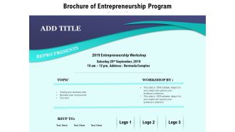 Brochure Of Entrepreneurship Program Ppt PowerPoint Presentation File Gallery PDF