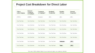 Budget Cost Project Plan Project Cost Breakdown For Direct Labor Formats PDF