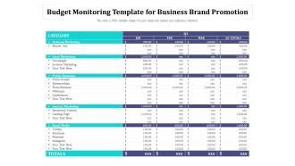 Budget Monitoring Template For Business Brand Promotion Ppt PowerPoint Presentation Portfolio Designs Download PDF