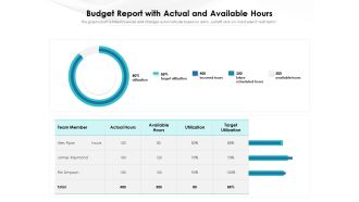Budget Report With Actual And Available Hours Ppt PowerPoint Presentation Infographic Template Slides PDF
