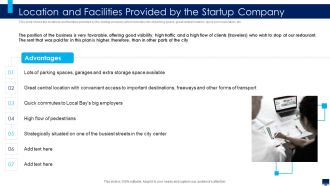 Build Effective Business Strategy For Financial Development Location And Facilities Provided By The Startup Introduction PDF