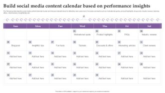 Build Social Media Content Calendar Based On Performance Insights Ppt File Example Topics PDF