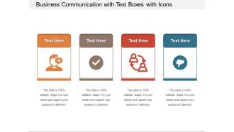 Business Communication With Text Boxes With Icons Ppt PowerPoint Presentation File Aids PDF